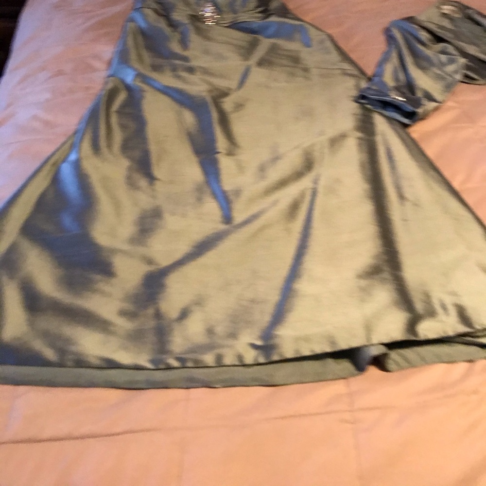 Long green satin gown